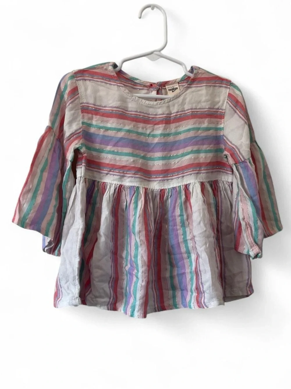 Toddler Girl Sizs 5 Tunic Peplum Babydoll Blouse Metallic Stripes Viscose Stripe